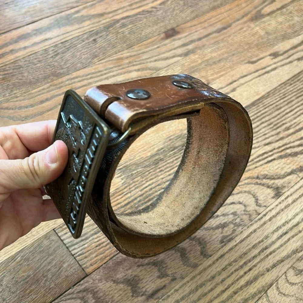 4-Wheeling Brown Leather Belt Copyright 1975 Vintage
